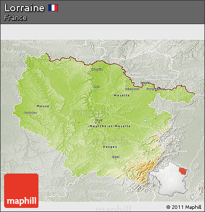 Physical 3D Map of Lorraine, lighten, semi-desaturated