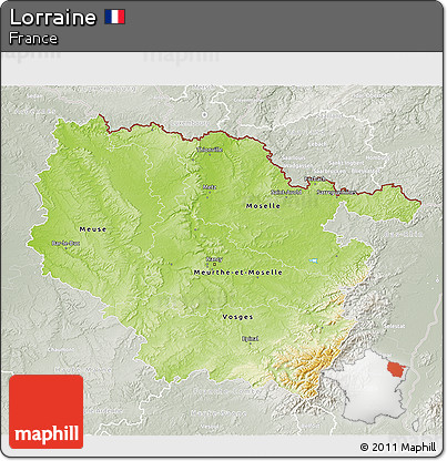 Physical 3D Map of Lorraine, lighten, semi-desaturated