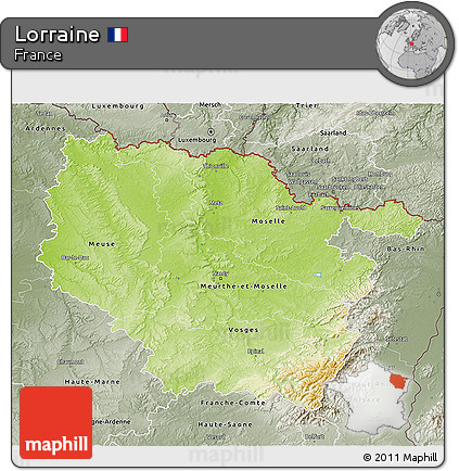 Physical 3D Map of Lorraine, semi-desaturated