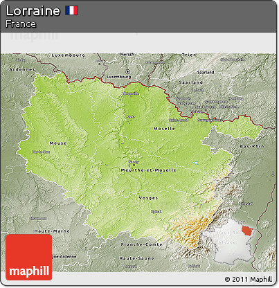 Physical 3D Map of Lorraine, semi-desaturated