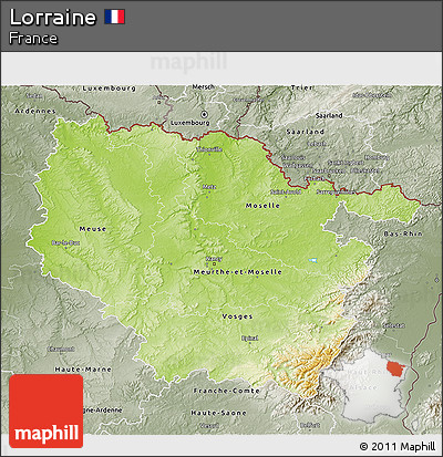 Physical 3D Map of Lorraine, semi-desaturated