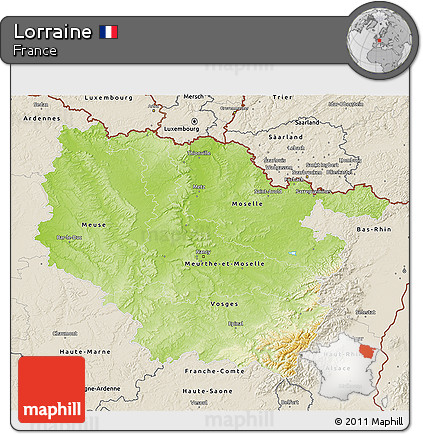 Physical 3D Map of Lorraine, shaded relief outside
