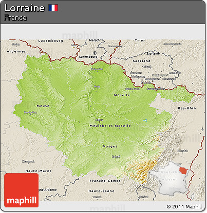 Physical 3D Map of Lorraine, shaded relief outside