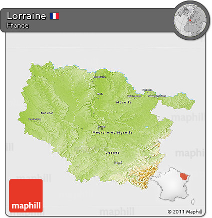 Physical 3D Map of Lorraine, single color outside