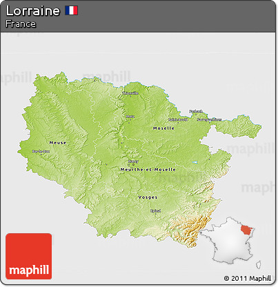 Physical 3D Map of Lorraine, single color outside