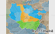 Political 3D Map of Lorraine, semi-desaturated