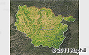 Satellite 3D Map of Lorraine, darken, semi-desaturated