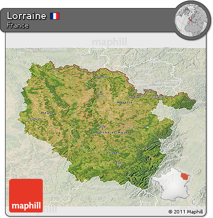 Satellite 3D Map of Lorraine, lighten