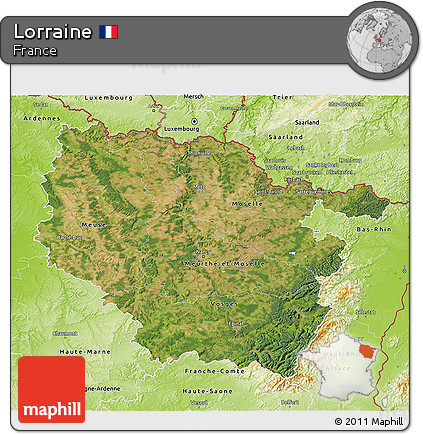Satellite 3D Map of Lorraine, physical outside