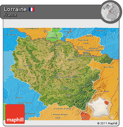 Satellite 3D Map of Lorraine, political shades outside