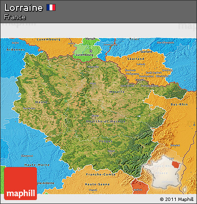 Satellite 3D Map of Lorraine, political shades outside