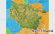 Satellite 3D Map of Lorraine, political shades outside