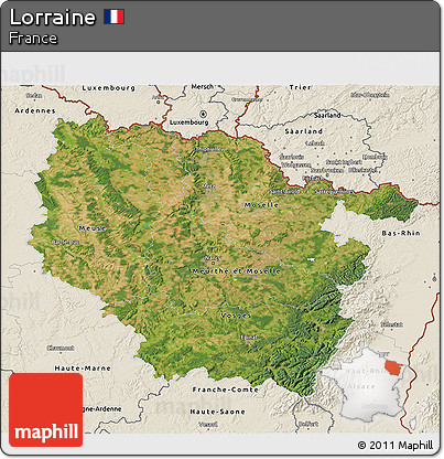 Satellite 3D Map of Lorraine, shaded relief outside