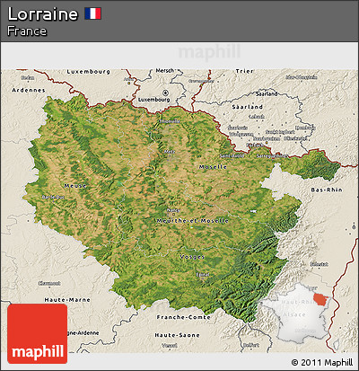 Satellite 3D Map of Lorraine, shaded relief outside