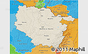 Shaded Relief 3D Map of Lorraine, political shades outside