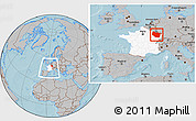 Gray Location Map of Lorraine, highlighted country, within the entire country, hill shading