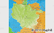 Physical Map of Lorraine, political shades outside