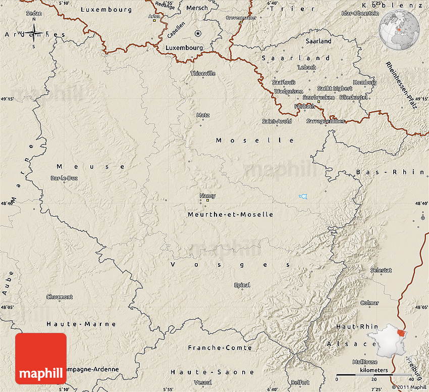 Shaded Relief Map of Lorraine