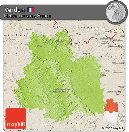 Physical Map of Verdun, shaded relief outside