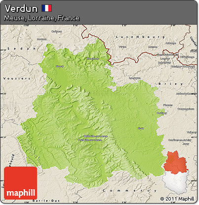 Physical Map of Verdun, shaded relief outside
