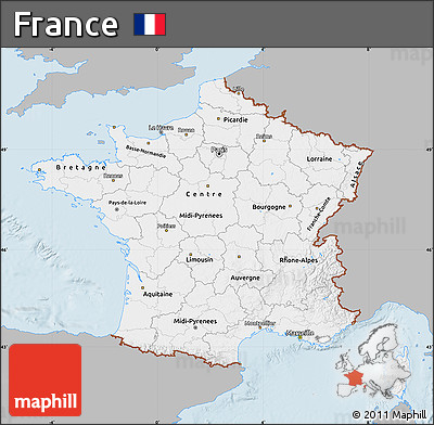 Gray Map of France, single color outside