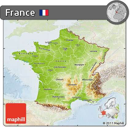 Physical Map of France, lighten