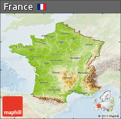 Physical Map of France, lighten