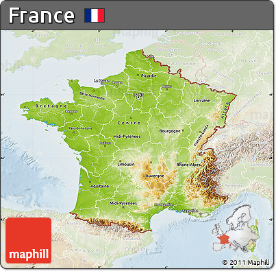 Physical Map of France, lighten