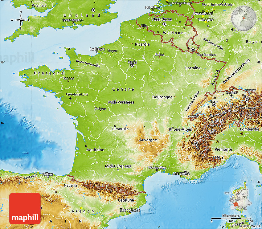 Physical Map Of France