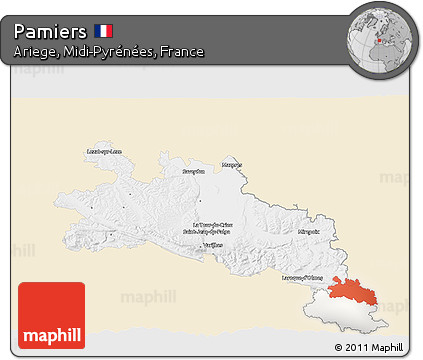 Classic Style 3D Map of Pamiers, single color outside