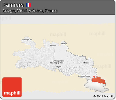 Classic Style 3D Map of Pamiers, single color outside