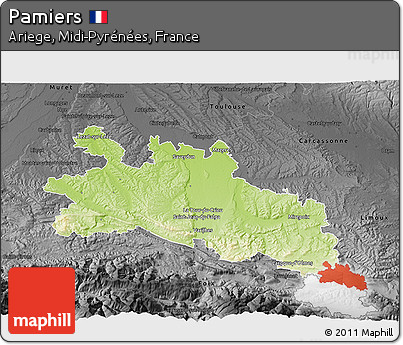 Physical 3D Map of Pamiers, darken, desaturated