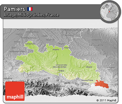Physical 3D Map of Pamiers, desaturated