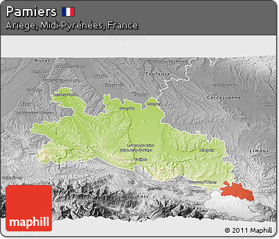 Physical 3D Map of Pamiers, desaturated