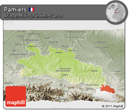 Physical 3D Map of Pamiers, semi-desaturated