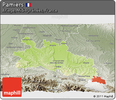 Physical 3D Map of Pamiers, semi-desaturated