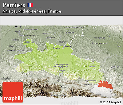 Physical 3D Map of Pamiers, semi-desaturated