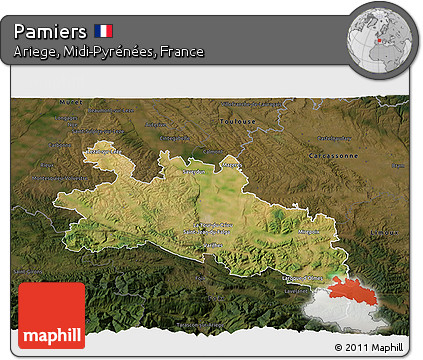 Satellite 3D Map of Pamiers, darken