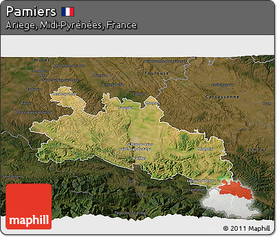 Satellite 3D Map of Pamiers, darken