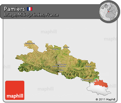 Satellite 3D Map of Pamiers, single color outside