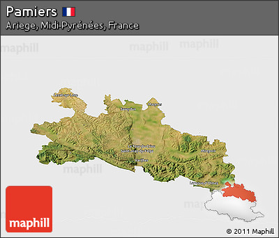 Satellite 3D Map of Pamiers, single color outside