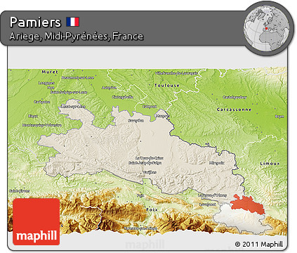 Shaded Relief 3D Map of Pamiers, physical outside