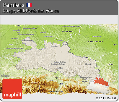 Shaded Relief 3D Map of Pamiers, physical outside