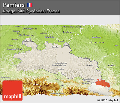 Shaded Relief 3D Map of Pamiers, physical outside