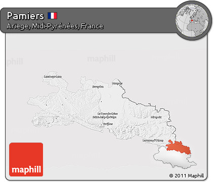 Silver Style 3D Map of Pamiers, single color outside