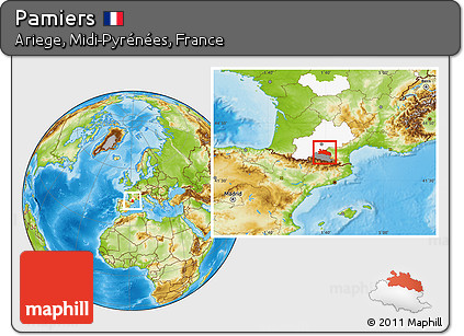 Physical Location Map of Pamiers, highlighted parent region, highlighted grandparent region