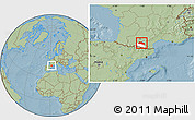Savanna Style Location Map of Pamiers, highlighted parent region, hill shading