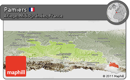 Physical Panoramic Map of Pamiers, semi-desaturated