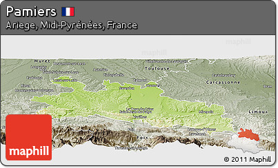Physical Panoramic Map of Pamiers, semi-desaturated