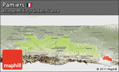 Physical Panoramic Map of Pamiers, semi-desaturated
